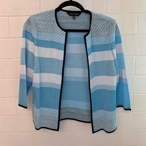 Ming Wang Textured Blue Knit Top